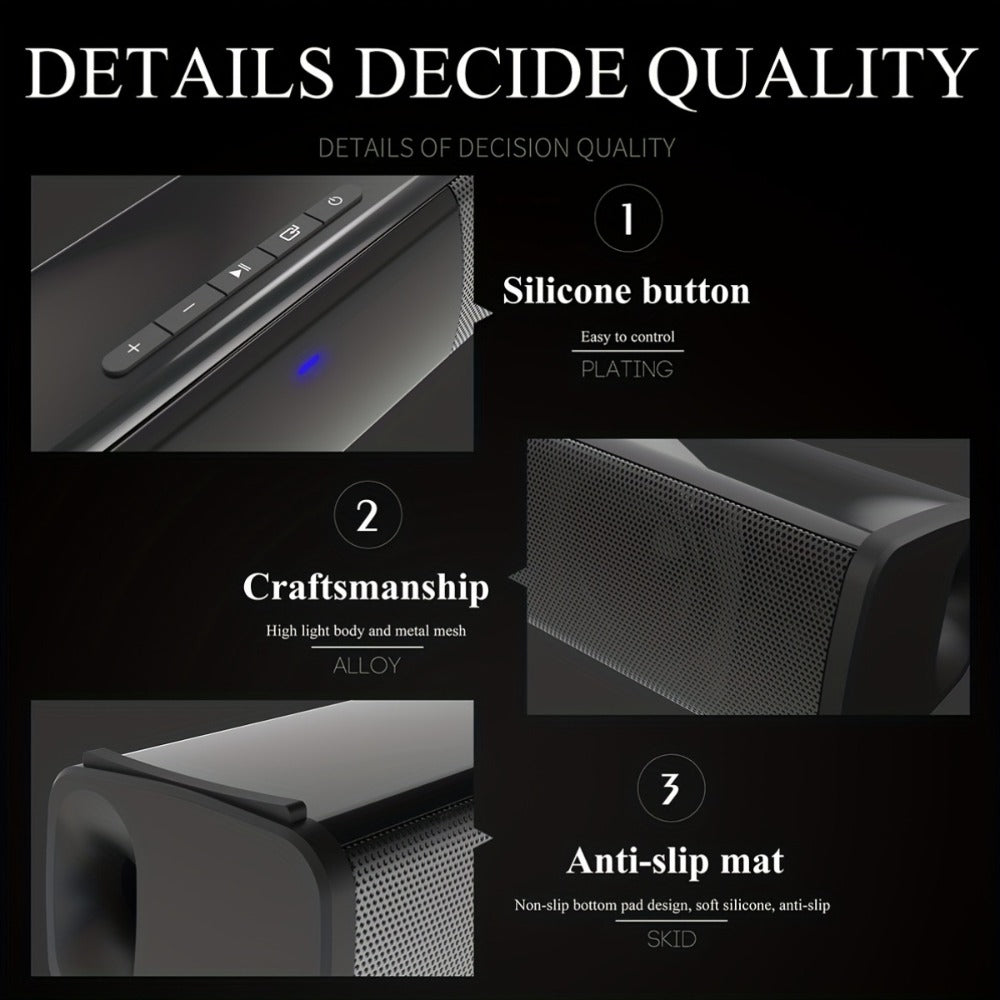 Compact 13-Inch TV Soundbar with Bluetooth, TWS Pairing, TF, AUX, FM Radio and USB Playback