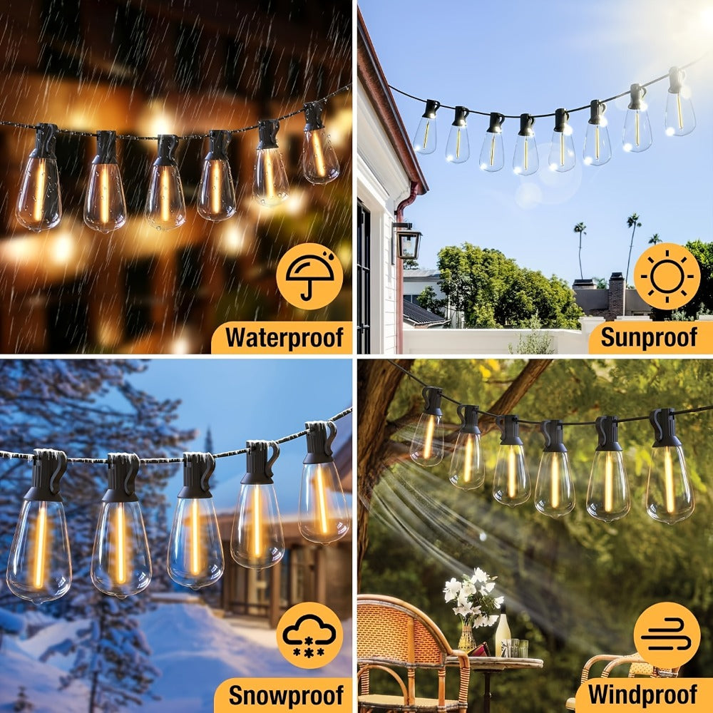 Solar Bulb String Lights in Warm White with ST38-Style Bulbs and 50- or 100-Foot Length Options