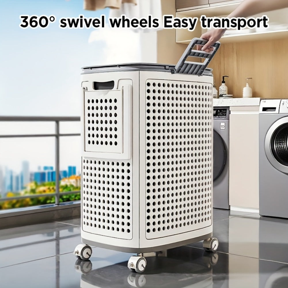 Large Wheeled Laundry Hamper with Foldable Basket, Side Pockets, Lid and Exact Basket-and-Wheels Option