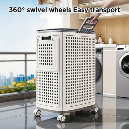 Large Wheeled Laundry Hamper with Foldable Basket, Side Pockets, Lid and Exact Basket-and-Wheels Option