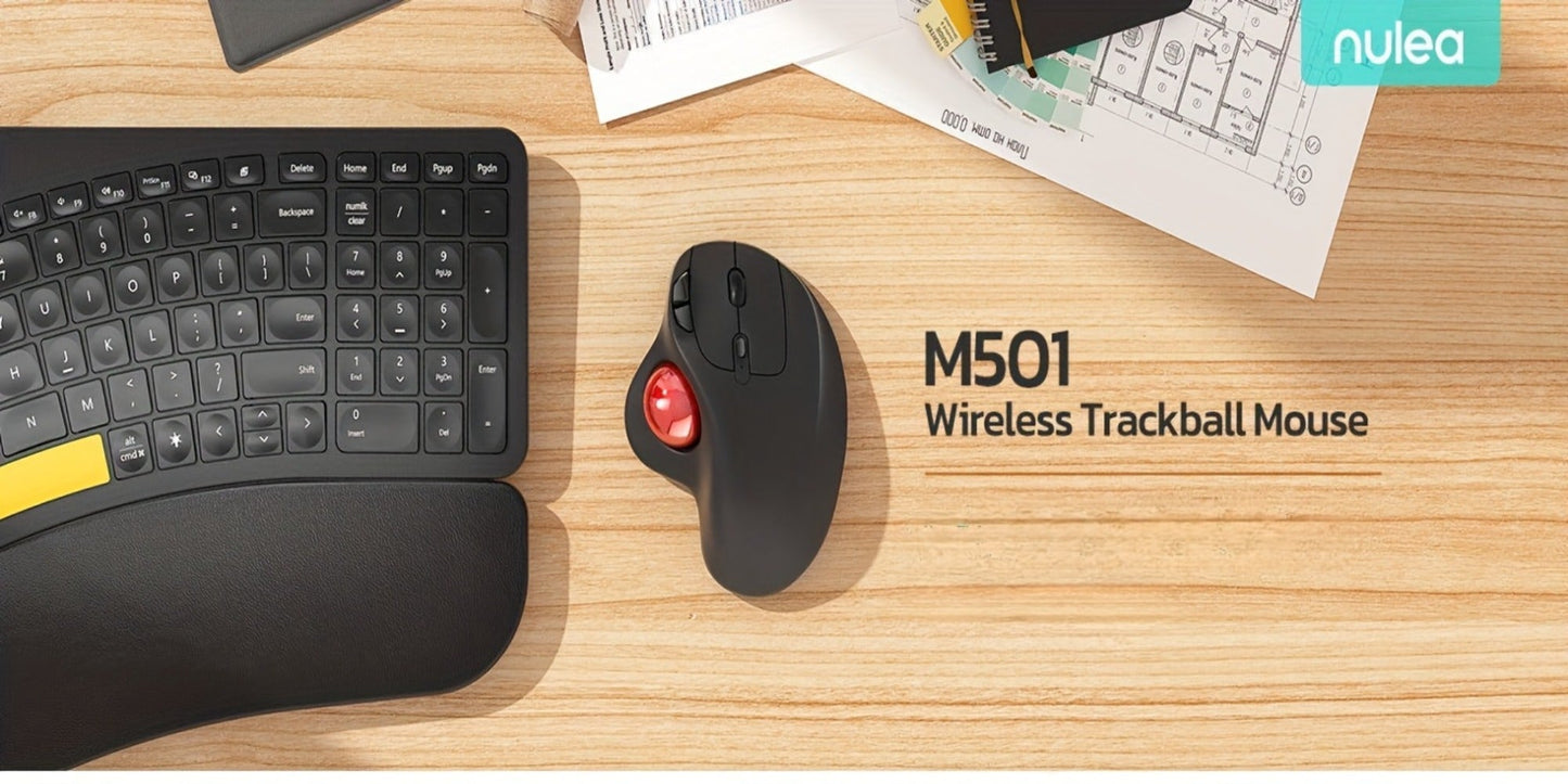 Wireless Trackball Mouse Rechargeable Ergonomic Thumb Control 3 Device Connection 2.4G USB Receiver Bluetooth 4 DPI Settings Precise Smooth Tracking Compatible with PC Laptop Mac Windows