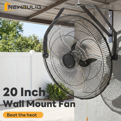 Wall Mount Fan 18/20 Inch Metal High Velocity 3-Speed Oscillating Industrial Fan 3000CFM Aluminum Blades 65dB Quiet Heavy Duty for Garage Workshop Patio Warehouse