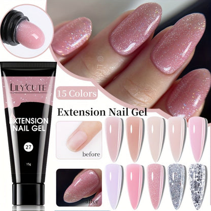 Builder Gel Nail Extension Kit – Quick Build UV LED Acrylic Gel in White Nude Pink Crystal for Nail Construction Overlay Sculpting Salon & Home Manicure 15g 0.51oz