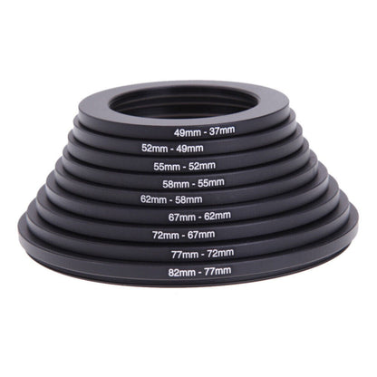 18-Piece Step-Up and Step-Down Lens Filter Adapter Ring Set Covering 37–82 mm Thread Sizes