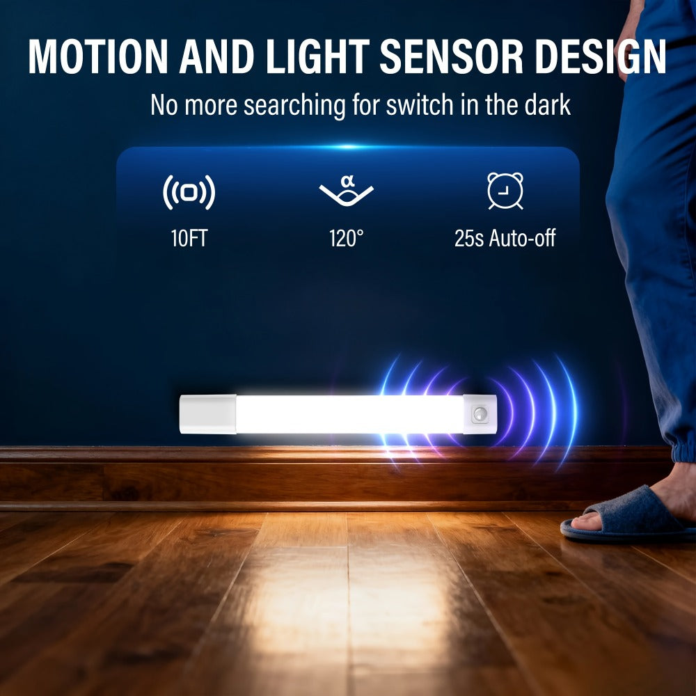 Motion Sensor LED Cabinet Light 4 Pack USB Powered - 3 Color Modes, Wireless Under Cabinet Lighting Bar