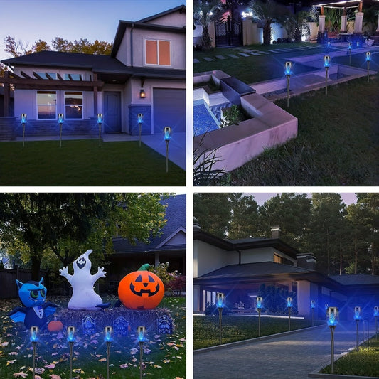 Solar Torch Lights Flickering Flame Outdoor – Auto On/Off Dancing Flame Solar Garden Lights IP54 Waterproof | Landscape Pathway Torch for Garden, Yard, Patio & Christmas Decoration | 6/8/12pcs Blue