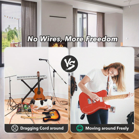 UHF Wireless Guitar System 100ft Range - Plug & Play, Noise-Free Transmission, 2 Transmitters & Receiver, Compatible with Electric Guitar Bass Violin Keyboard, Live Performance Stage Music Gear