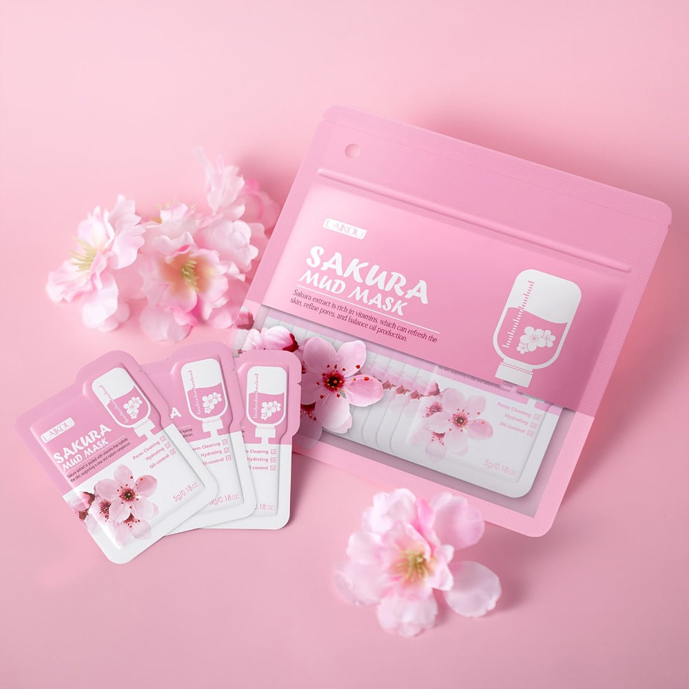 Skincare Set with LAIKOU Label, 10 Sakura Products for Cleanser Serum Cream Mask Lip and Eye Steps