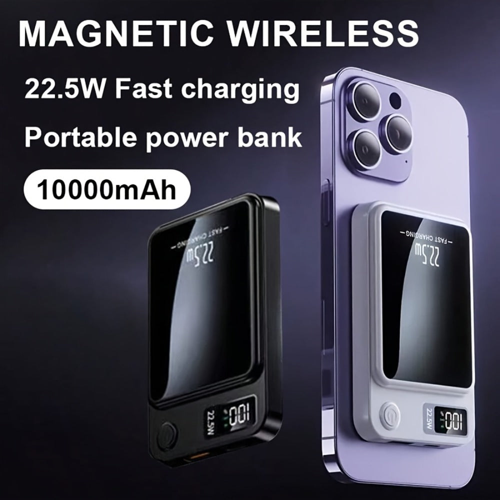 10000mAh Compact Magnetic Power Bank with 22.5W Wired Marking, Percentage Display and Four Colors