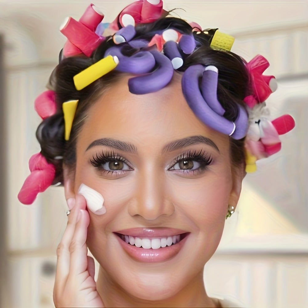 50-Piece Flexible Foam Curl Former Set in Random Colors for Heatless Waves, Spirals and Short Hair Styling