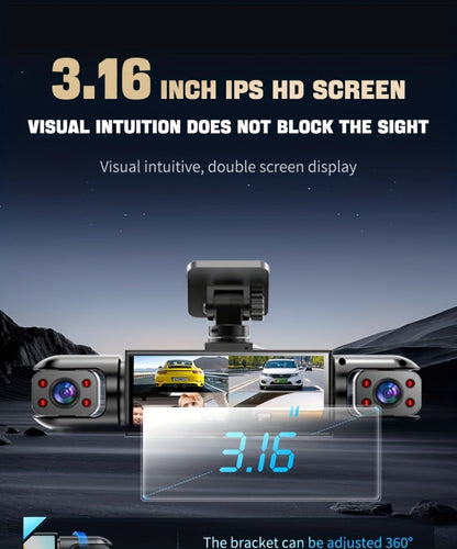 360° 4-Channel Dash Cam 1080P Front + 720P Rear Left Right Full Coverage, WDR Night Vision, G-Sensor, Loop Recording – Optional 64GB TF Card, Car Safety Driving Recorder