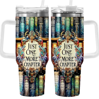40oz Bookshelf-Art Handled Tumbler with Rotating Two-Position Lid, Straw and 7.5 x 27.5 cm Pictured Size