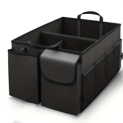 Foldable Car Trunk Organizer with Adjustable Straps – Collapsible Nylon Storage Box for Car Rear Seat & Trunk, Lightweight Car Interior Organizer, Black
