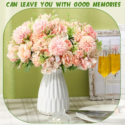 Artificial Flowers 12-Bundle Peony and Hydrangea Bouquet Set in Five Colors for Wedding Decor