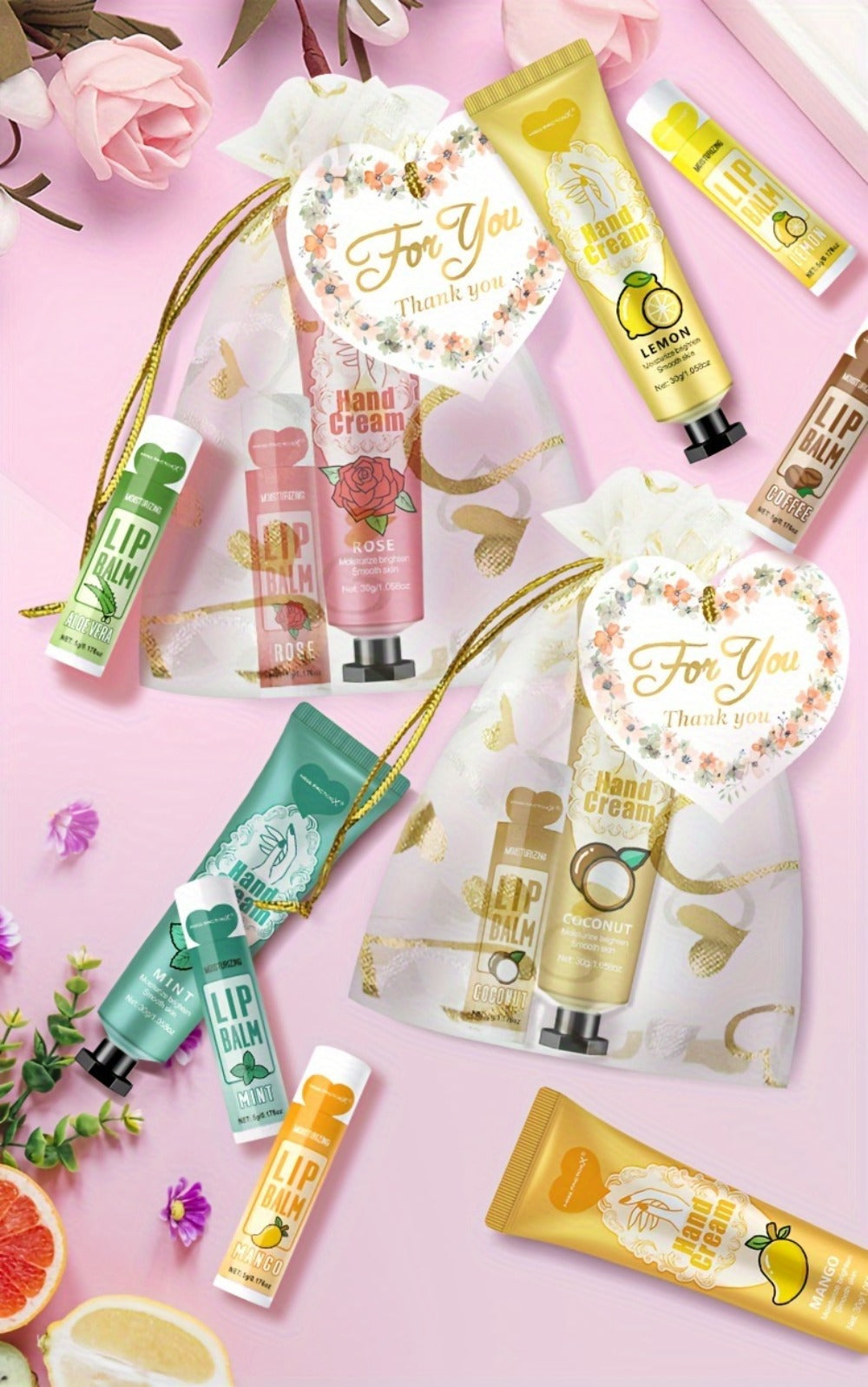 Shea Butter-Labeled Hand Cream and Lip Balm Gift Set with Vitamin E-Labeled Skin Care Formula