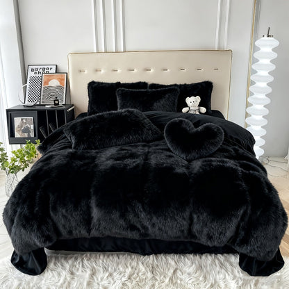 Velvet Duvet Cover Set Fluffy Plush Bedding Minimalist Solid Color, Carved Velvet Quilt Cover with Pillow Shams, Soft Cozy Bedroom Essentials Twin Full Queen King, Black Beige Grey Pink Purple Blue Red Yellow
