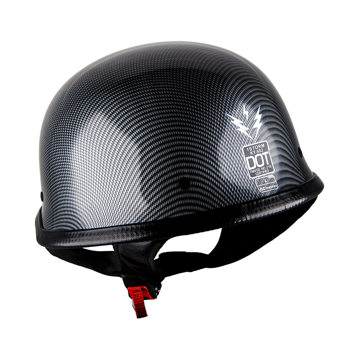 German Style Motorcycle Half Face Helmet – Novelty Skull & Carbon Fiber Design, UV Glossy Finish, Removable Washable Padding, Quick Release Buckle, Adult M/L/XL