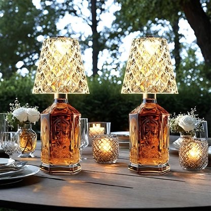 Wireless Wine Bottle Lamp – USB Rechargeable Acrylic Crystal Shade, 3-Color Touch Control Smooth Dimming, 2000mAh Cordless Bottle Light for Bar Decor, Home, Kitchen, Party & Table Ambiance (1pc / 2pcs)