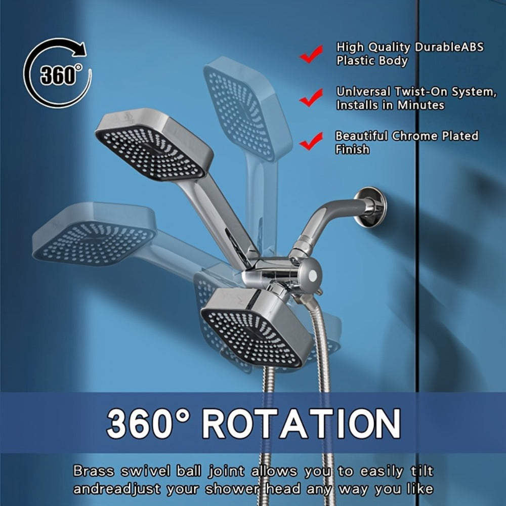 Dual Handheld Shower Kit with 4-Inch Spray Head, Long Hose, 3-Way Diverter and Silver or Black Finish