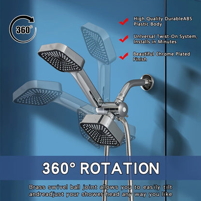 Dual Handheld Shower Kit with 4-Inch Spray Head, Long Hose, 3-Way Diverter and Silver or Black Finish