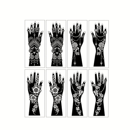 Eight-Piece Hand-Length Tattoo Stencil Set with Floral Patterns for Hands and Forearms in SM010 or SM011