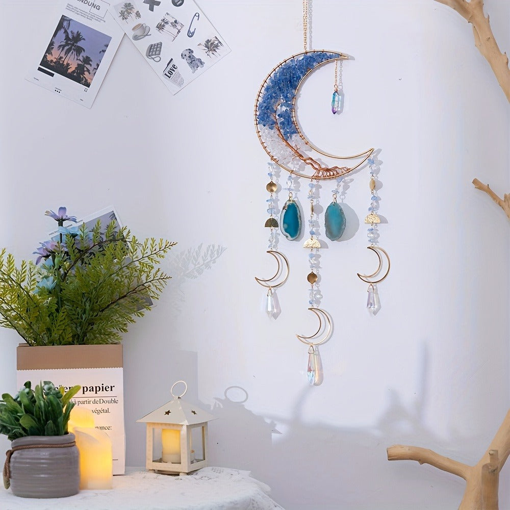 Dreamcatcher Moon Suncatcher Wall Hanging – Handmade Boho Wind Chime Pendant for Indoor Outdoor Garden, Courtyard & Party Decor – Christmas & Birthday Gift