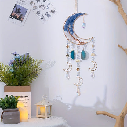 Dreamcatcher Moon Suncatcher Wall Hanging – Handmade Boho Wind Chime Pendant for Indoor Outdoor Garden, Courtyard & Party Decor – Christmas & Birthday Gift