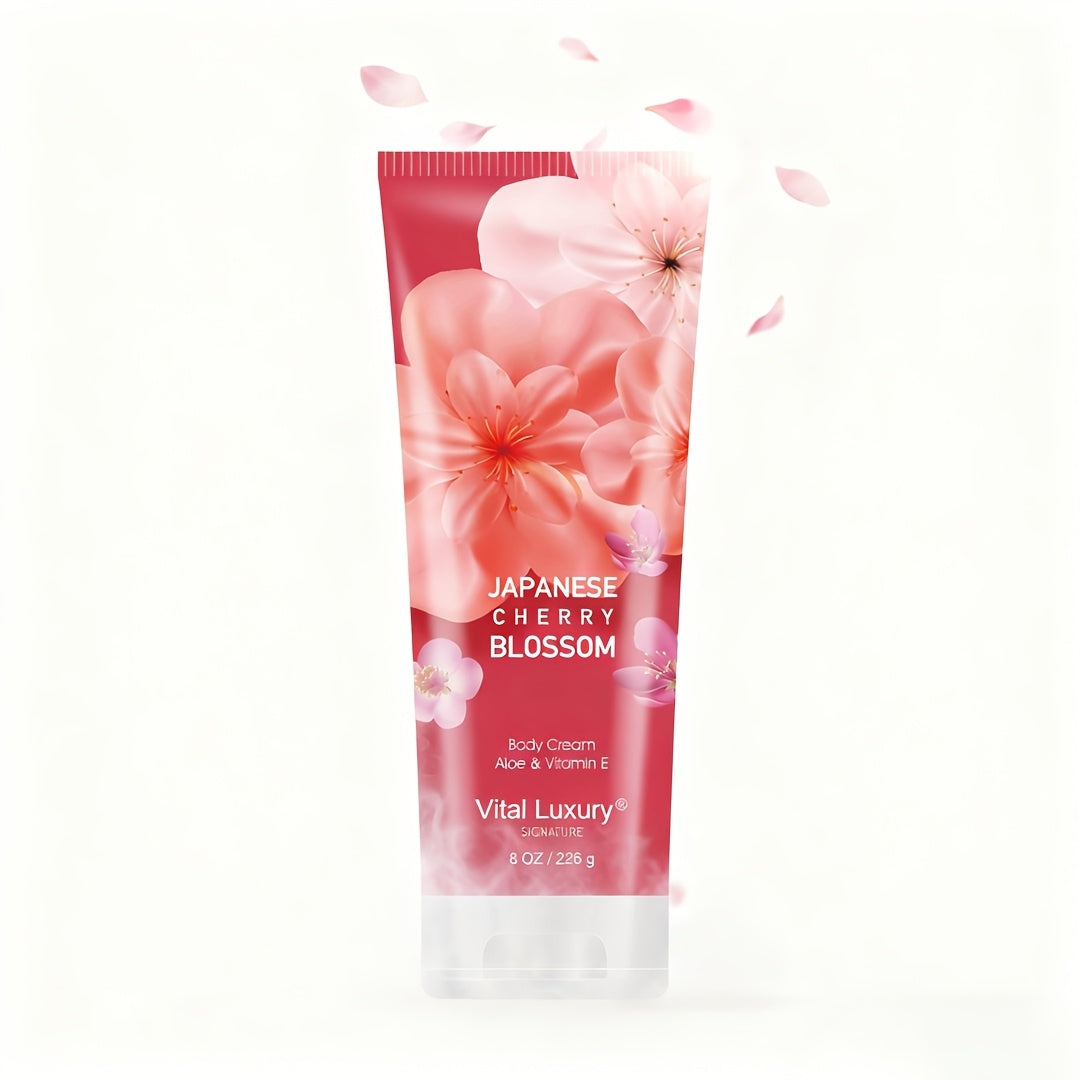 Cherry Blossom Body Lotion 8oz – Vitamin E & Glycerin Moisturizing Cream Non-Sticky 12-Hour Hydration Nourishing Day & Night Skin Care for All Skin Types Women