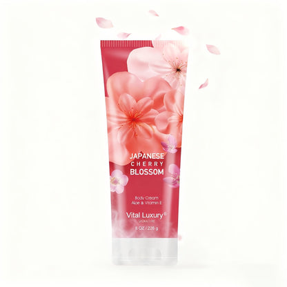Cherry Blossom Body Lotion 8oz – Vitamin E & Glycerin Moisturizing Cream Non-Sticky 12-Hour Hydration Nourishing Day & Night Skin Care for All Skin Types Women