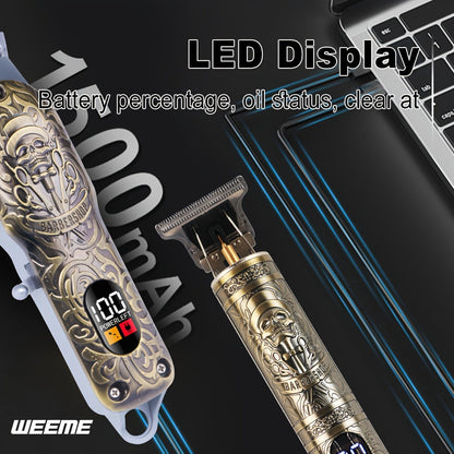 Hair Clipper WEEME Dragon and Phoenix Two-Tool Set with USB-C Charging, Four Guide Combs and Three Finishes