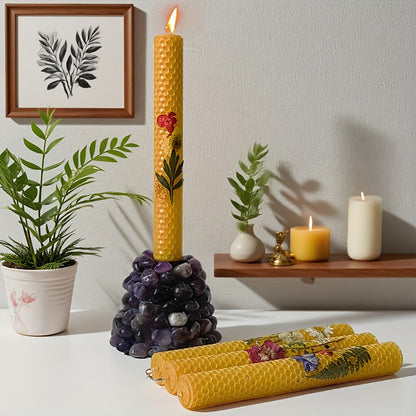Floral Cone Candle Holders Set of 4 – 10-Inch Decorative Beeswax Taper Candles for Holiday Parties, Valentine's Day & Mother's Day Gifting
