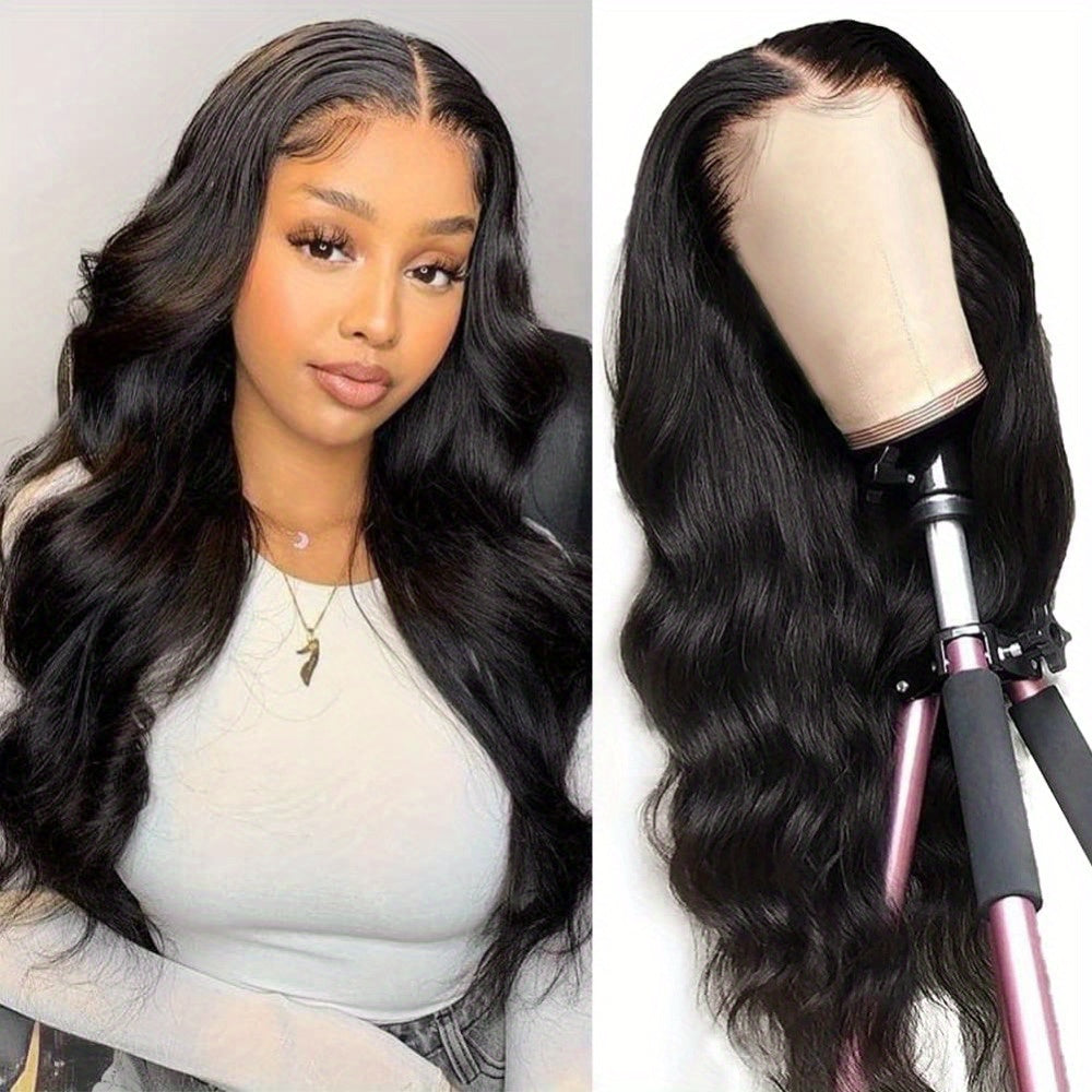 Lace Front Wig Body-Wave Human Hair, 14-24 Inch Natural Black with Glueless 4x4x1 Closure and Baby Hair