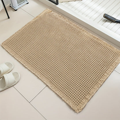 Tasseled Knit Bath Mat with Rectangular Profile, Fringed Edges and 18 x 30 or 24 x 36-Inch Size Options