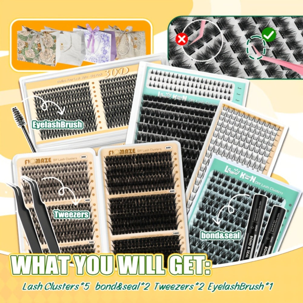 False Eyelash Cluster Kit with Four Package Options from 209 to 1993 Pieces plus Tools and Gift Bags