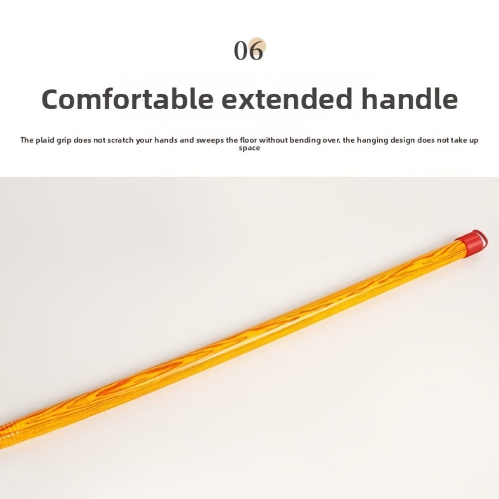 Extra-Long Miscanthus Broom with Soft Full-Length Bristles and Yellow Wrapped Handle for Home Sweeping