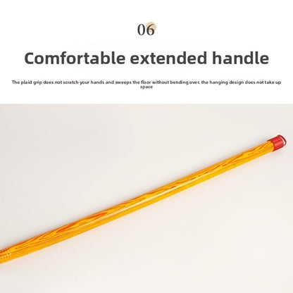 Extra-Long Miscanthus Broom with Soft Full-Length Bristles and Yellow Wrapped Handle for Home Sweeping