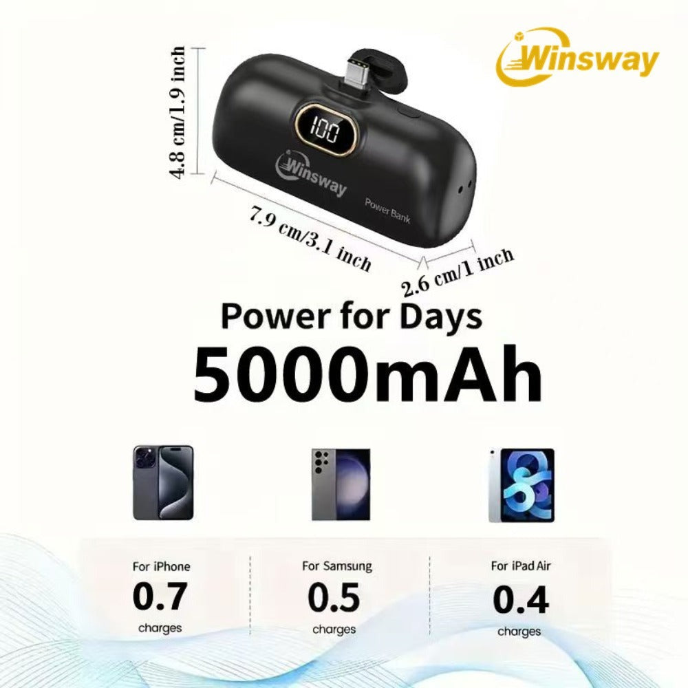 5000mAh Mini Lipstick Power Bank USB-C Fast Charging with Digital Display – Compact Portable Charger for iPhone 17/16/15 Pro Max, iPad Pro & Android, TSA-Approved Travel Battery Pack