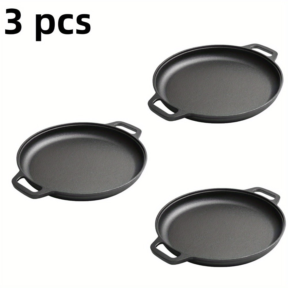 Pre-Seasoned Cast Iron Pan Set - Non-Stick Multifunctional Skillet for Pizza Home Kitchen Outdoor Cooking