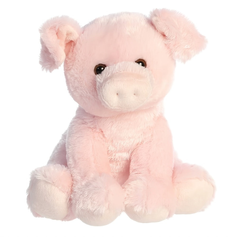 Stuffed Animal Pink Pig with Big Eyes, Curled Tail and Pillow-Style Body for Nursery or Sofa Decor
