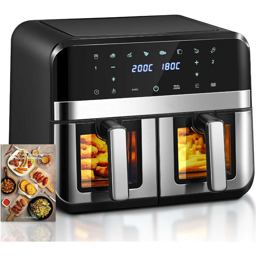 9.5Qt Dual-Basket Air Fryer with Two 4.75Qt Cooking Zones, Touch Controls and Eight Preset Icons