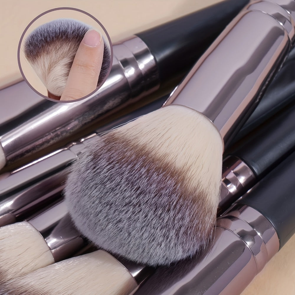 Makeup Brush Set, 30-Piece Nylon Bristle Collection with Alloy Handles, Face and Eye Brush Shapes and Storage Pouch