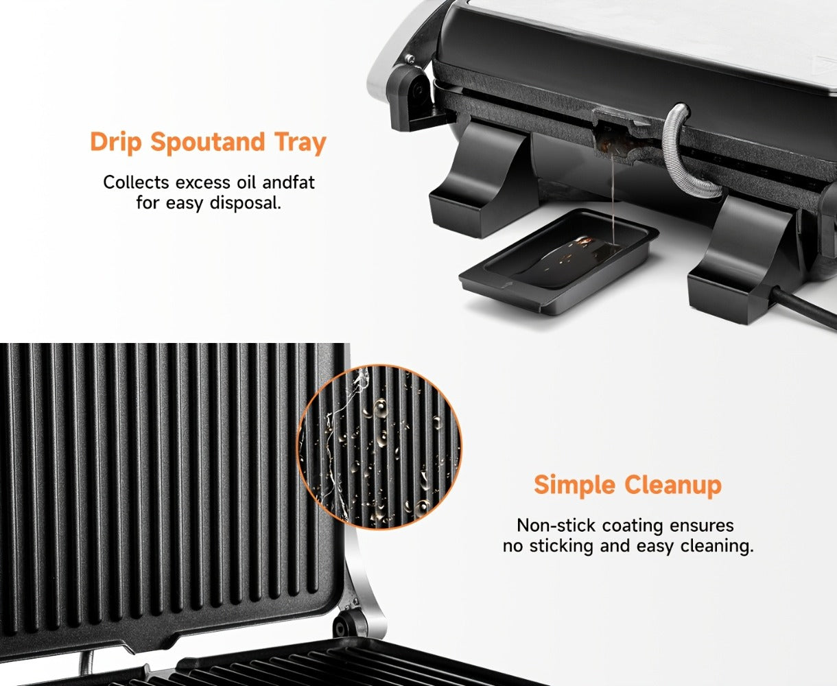 Panini Press Grill 3-in-1 Electric Indoor Grill with Non-Stick Plates - 180° Flat Grill Sandwich Maker with Floating Hinge Grease Tray Temperature Control, Compact Countertop Grill for Home Dorm Office