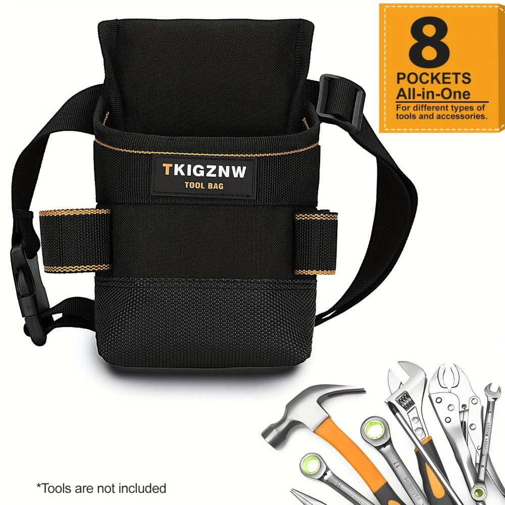 Black Tool Belt Pouch with Adjustable Waist Strap, Zipper Pocket and Multi-Compartment Layout