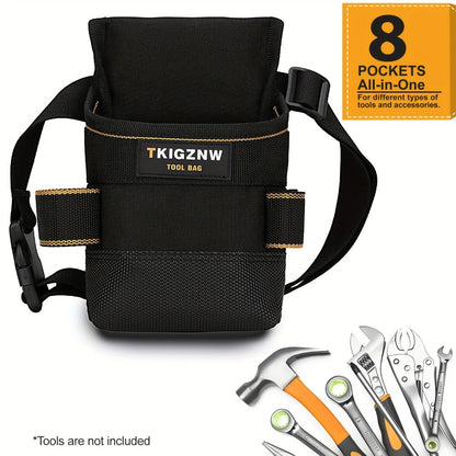 Black Tool Belt Pouch with Adjustable Waist Strap, Zipper Pocket and Multi-Compartment Layout