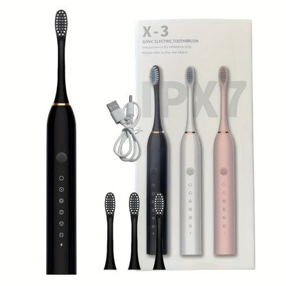 Sonic Electric Toothbrush with 6 Modes & Smart Timer – USB Rechargeable, Soft Bristles for Sensitive Gums, Whitening Oral Care for Men & Women, Black White Pink