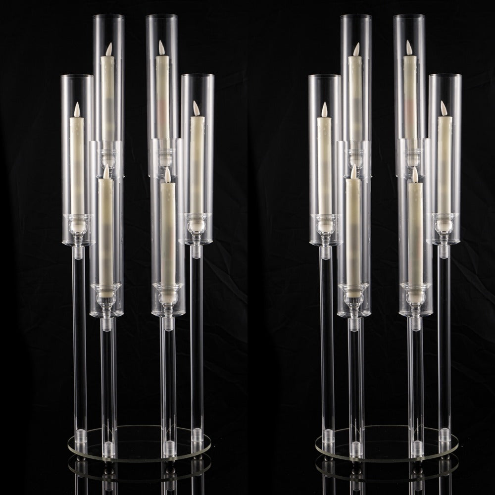 Clear Acrylic Six-Arm Candelabra with 68cm Height, 22cm Round Base and 2-, 4-, 10-, 12- or 20-Piece Options