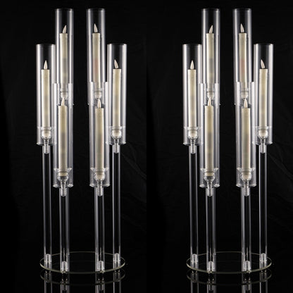 Clear Acrylic Six-Arm Candelabra with 68cm Height, 22cm Round Base and 2-, 4-, 10-, 12- or 20-Piece Options