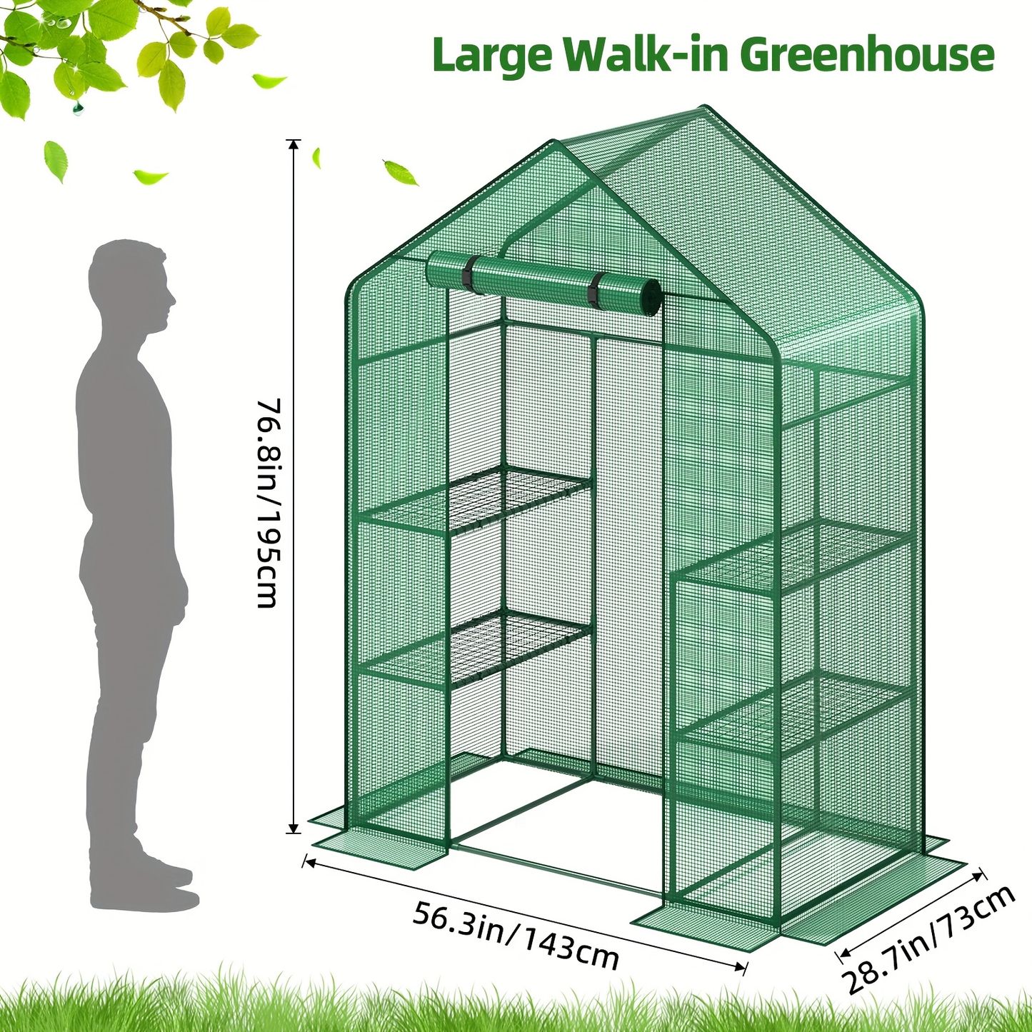 Three- or Four-Tier Portable Garden Greenhouse with Iron Frame and PE Cover in Six Configurations