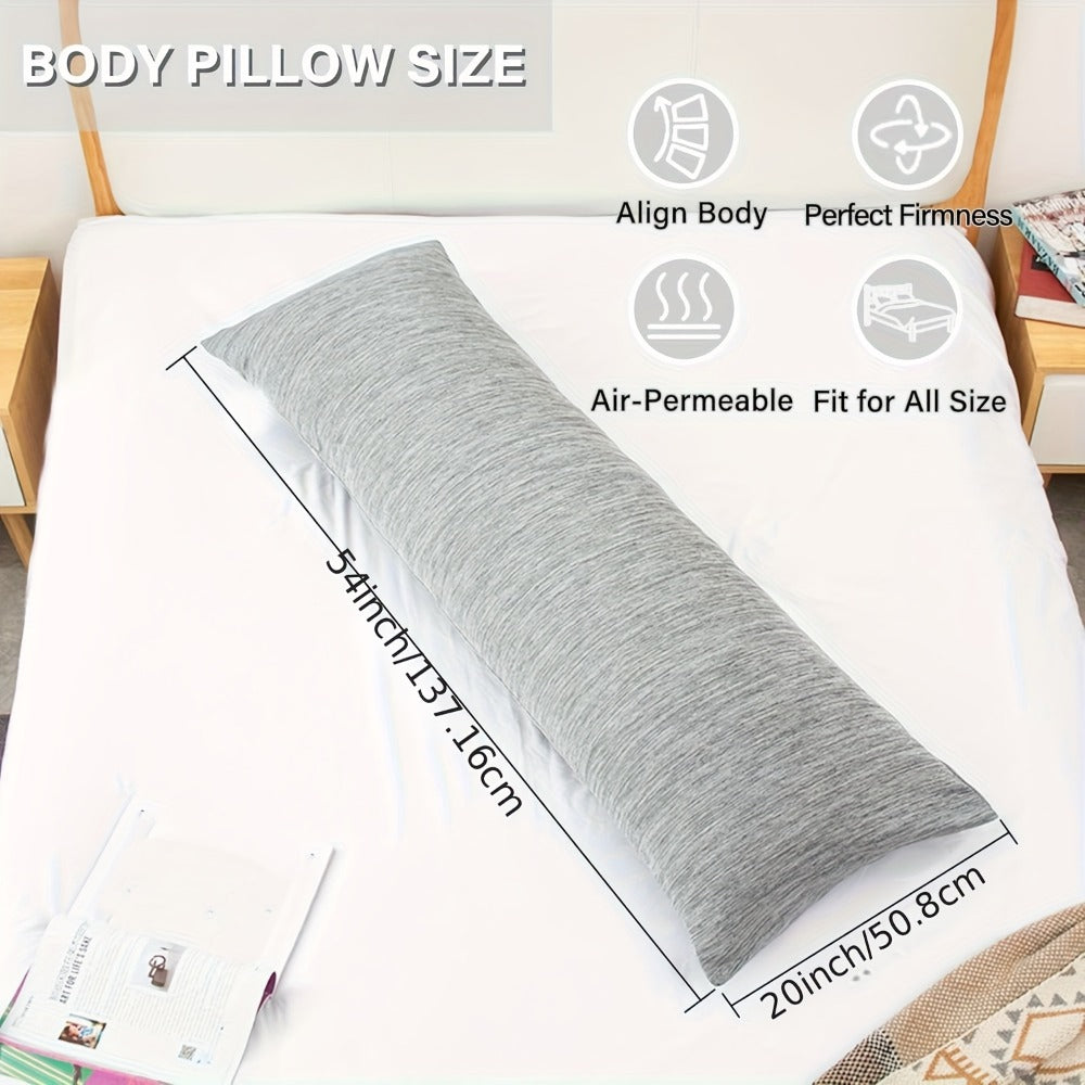 Full-Length Body Pillow, 20 x 54 Inches, Adjustable Fill in Cooling Grey, White or Pink for Adult Beds