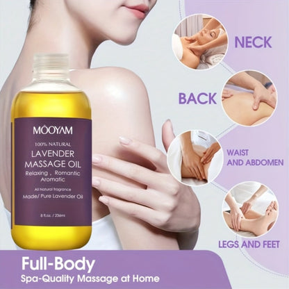 Lavender-Labeled Massage Oil in One or Three 236 ml Bottles with Pour Caps for Body-Care Routines